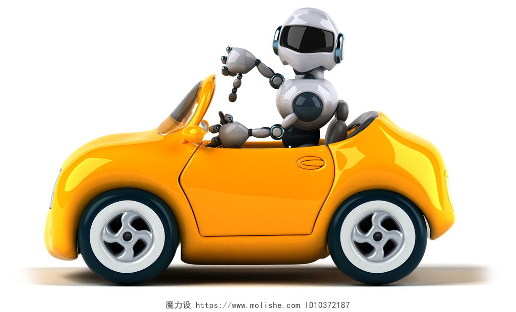 白色背景上的卡通机器人和汽车卡通机器人和汽车